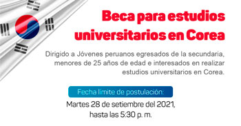 Beca integral para estudios de pregrado en Corea para Jóvenes egresados de la secundaria menores de 25 años