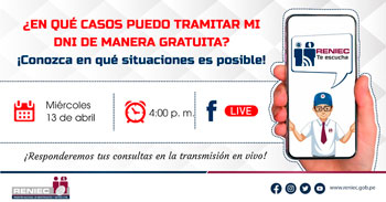 RENIEC te invita a conocer en que situaciones puedes tramitar tu DNI de manera gratuita