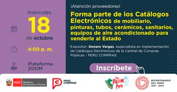 Charla online "Forma parte de los Catálogos Electrónicos" de PERÚ COMPRAS