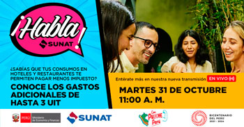 Evento online gratis "Conoce los gastos adicionales de hasta 3 UIT" de la SUNAT