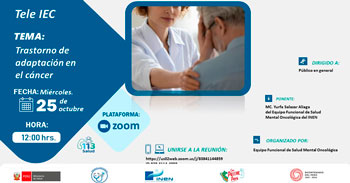 Evento online "Trastorno de adaptación en el cáncer" del INEN