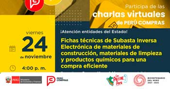 Charla online "Fichas Técnicas de Subasta Inversa Electrónica" de PERÚ COMPRAS