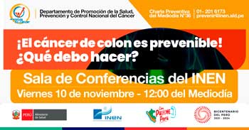 Charla online gratis "¡El cáncer de colon es prevenible!  ¿Qué debo hacer?" del INEN