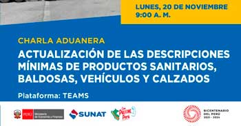 Charla online gratis Descripciones mínimas de productos sanitarios, baldosas, vehículos y calzados de la SUNAT