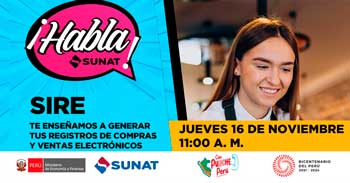 Charla online gratis "SIRE Aprende a generar tus registros de compras y ventas electrónicos" de la SUNAT