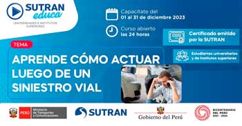 Capacitación online gratis "Aprende cómo actuar luego de un siniestro vial"  de la SUTRAN