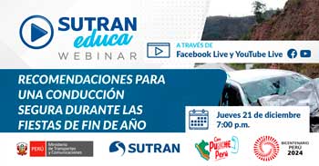 Webinar online gratis Recomendaciones para una conducción segura durante las fiestas de fin de año de la SUTRAN