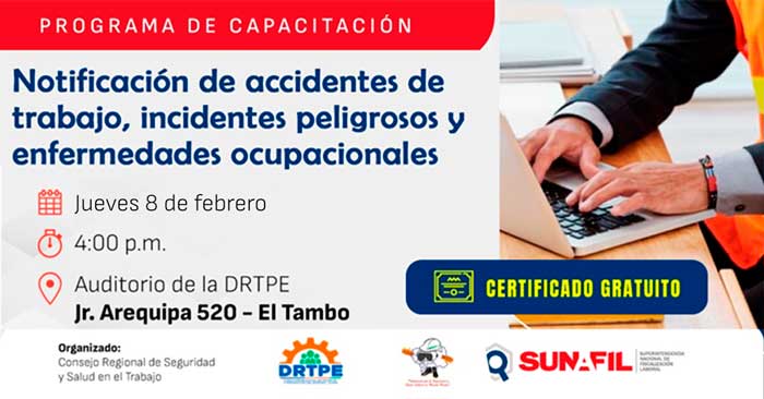 Capacitación presencial gratis Notificación de accidentes de trabajo, incidentes peligrosos y enfermedades ocupacionales