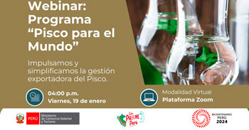 Webinar online "Programa: Pisco para el Mundo" del MINCETUR