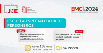 Evento online "Escuela especializada de personeros" del JNE