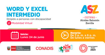 Curso online gratis "Word y Excel nivel intermedio" del MIMP Conadis