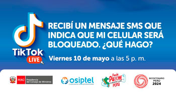 Evento online gratis "Recibí un mensaje sms que indica que mi celular será bloqueado. ¿qué hago?" de OSIPTEL