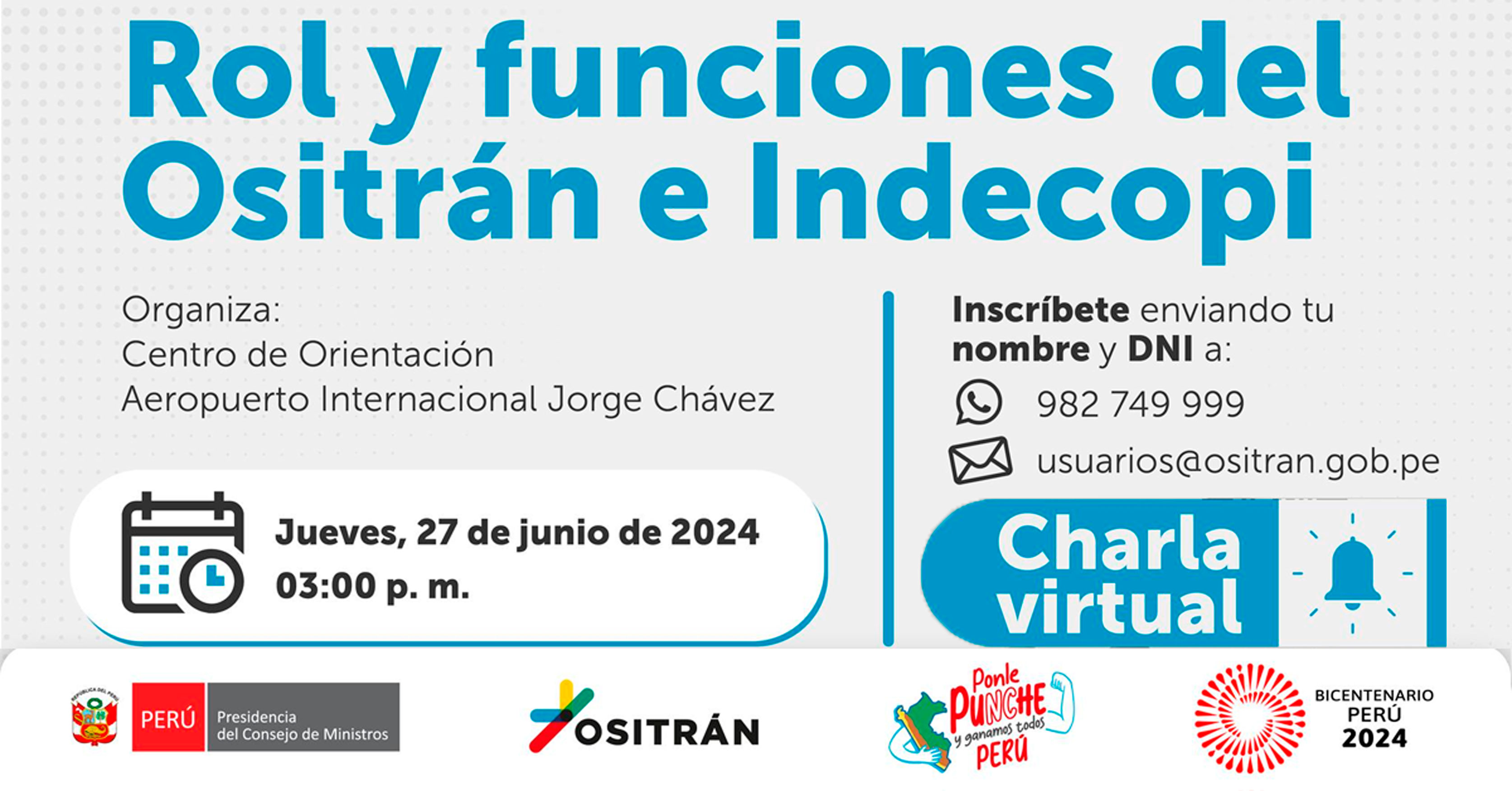 Charla online gratis "Rol y Funciones del Ositrán e Indecopi" de OSITRAN