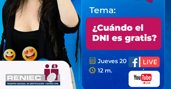 Evento online gratis "¿Cuándo el DNI es gratis?" del RENIEC