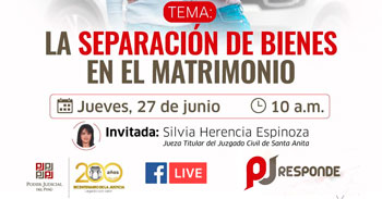 Evento online gratis "La separación de bienes en el matrimonio" del Poder Judicial del Perú