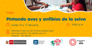 Taller presencial gratis"Pintando aves y anfibios de la selva" de la Biblioteca Nacional del Perú - BNP