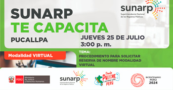 Charla online gratis "Procedimiento para solicitar reserva de nombre de manera virtual" de la SUNARP