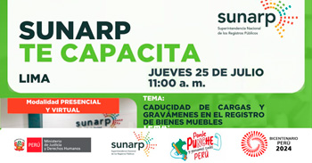 Charla online y presencial gratis Caducidad de cargas y gravámenes en el registro de bienes muebles  de la SUNARP