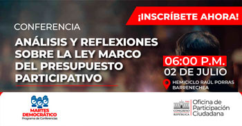 Conferencia semipresencial gratis "Análisis y reflexiones sobre la ley marco del presupuesto participativo" 