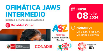 Curso online gratis "Ofimática JAWS intermedio" del MIMP Conadis