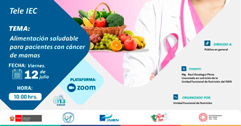 Evento online gratis "Alimentación saludable para pacientes con cáncer de mamas" del INEN