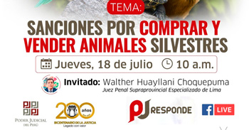 Evento online gratis "Sanciones por comprar y vender animales silvestres" del Poder Judicial del Perú