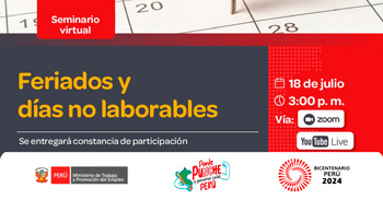 Seminario online gratis "Feriados y días no laborables" del MTPE