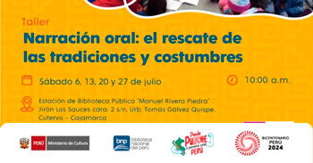 Taller presencial gratis "Narración oral: el rescate de las tradiciones y costumbres" de la BNP