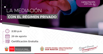 Capacitación online gratis "La Mediación con el Régimen Privado" del DRTPE  de San Martín