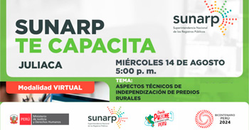 Charla online gratis "Aspectos técnicos de independización de predios rurales" de la SUNARP