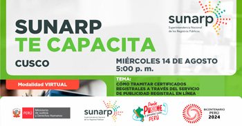 Charla online gratis "Cómo tramitar certificados registrales a través del servicio de publicidad" de la SUNARP