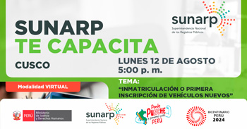 Charla online gratis "Inmatriculación o Primera Inscripción de Vehículos Nuevos" de la SUNARP