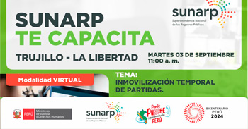 Charla online gratis "Inmovilización temporal de partidas"  de la SUNARP