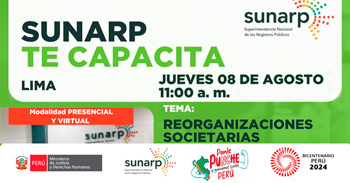 Charla online y presencial gratis "Reorganizaciones societarias"  de la SUNARP