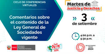 Conferencia online "Comentarios sobre el contenido de la ley general de sociedades vigente"  del MINJUSDH