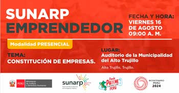 Evento presencial gratis "Constitución de empresas" de la SUNARP