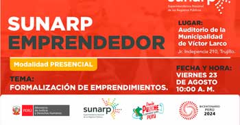 Evento presencial gratis "Formalización de emprendimientos" de la SUNARP