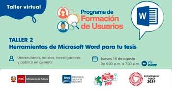 Taller virtual gratis "Herramientas de Microsoft Word para tu tesis" de la BNP