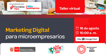 Taller online gratis  "Marketing digital para microempresarios" del (MTPE)