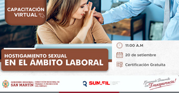 Capacitación online gratis "Hostigamiento sexual en el ámbito laboral" del DRTPE  de San Martín