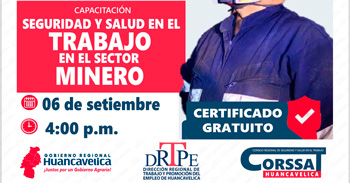 Capacitación online "Seguridad y salud en el trabajo en el sector minero" de la DRTPE Huancavelica