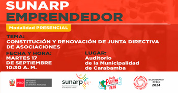 Charla presencial gratis "IConstitución y renovación de junta directiva de asociaciones" de la SUNARP