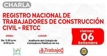  Charla  presencial "Registro nacional de trabajadores de construcción civil- RETCC" 