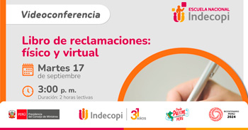 Conferencia online gratis "Libro de reclamaciones: físico y virtual"  del INDECOPI