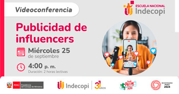 Conferencia online gratis "Publicidad de influencers"  del INDECOPI