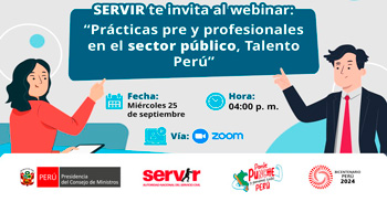 Webinar online "Prácticas pre y profesionales en el sector público. Talento Perú"