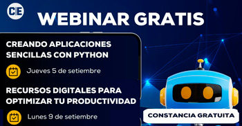 Webinars online gratis Creando aplicaciones sencillas con Python y Recursos digitales para optimizar tu productividad