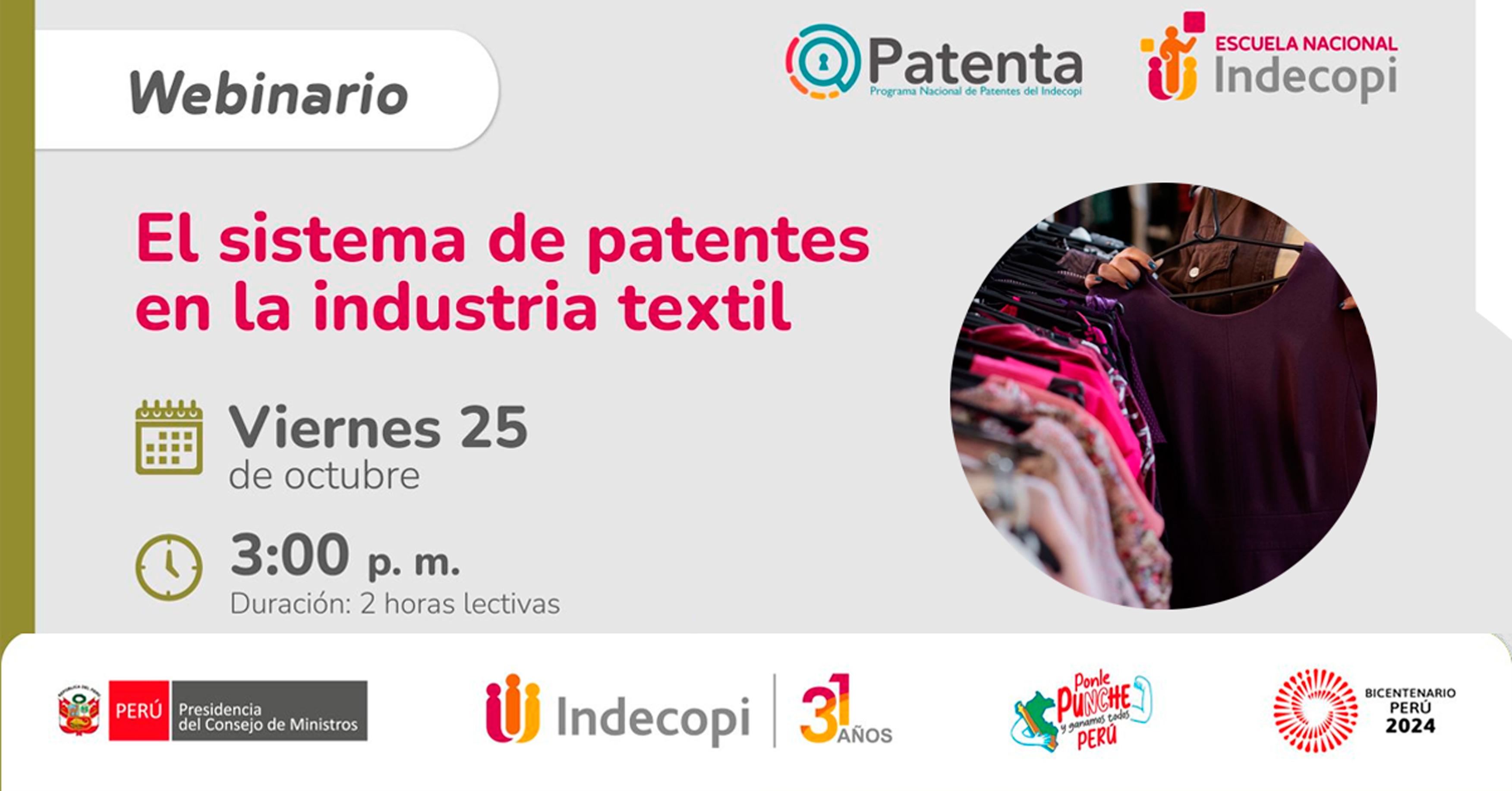 Conferencia online gratis "El sistema de patentes en la industria textil"  del INDECOPI