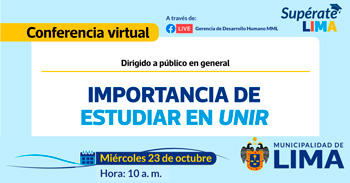 Conferencia online "Importancia de estudiar en UNIR" de la Municipalidad de Lima