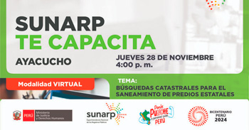 Charla gratis online "Búsquedas catastrales para el saneamiento de predios estatales" de la SUNARP